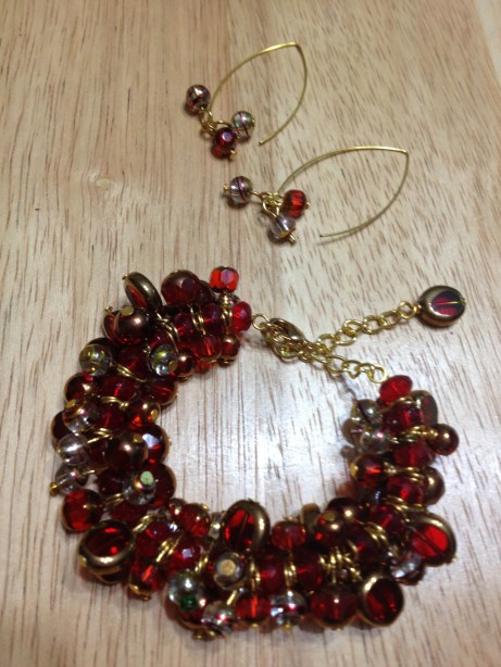 Red and gold bracelet and earrings