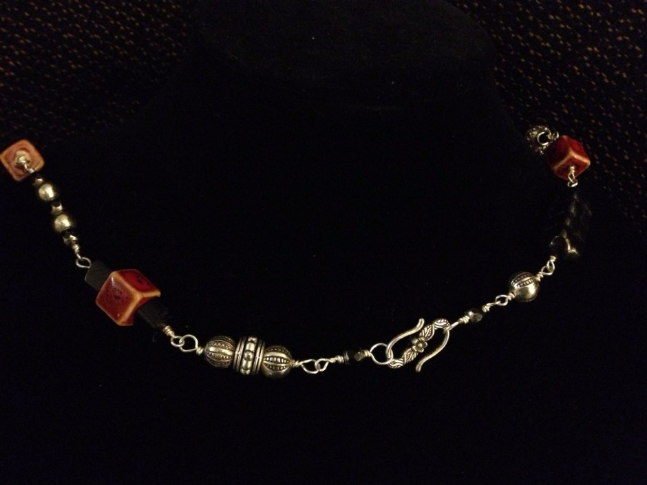 S-clasp on the 36" red porcelain necklace
