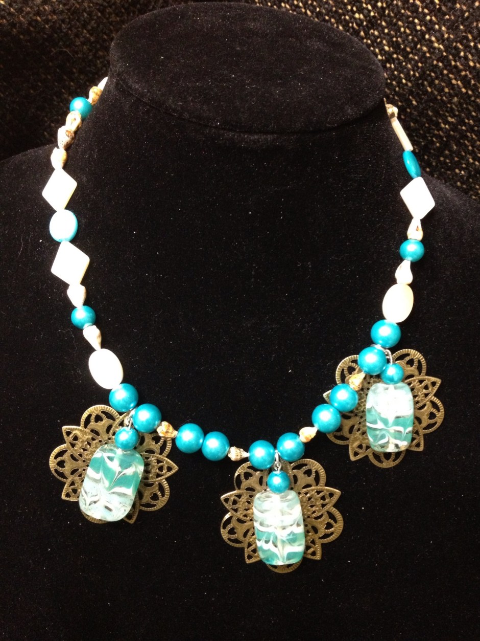 Glass and brass lace necklace